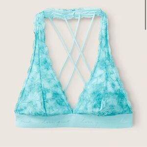 New Victoria’s Secret Pink Tie Dye Blue Lace Strappy Back Halterneck Bralette